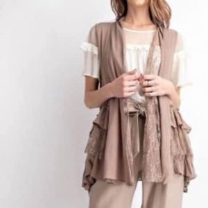 Double Ruffle Sleeveless Open Cardigan Vest